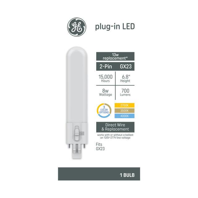 GE Plug-in LED T10 Light Bulb, 13 Watt Replacement, 2-Pin GX23 Base, Color Select (1 Pack)