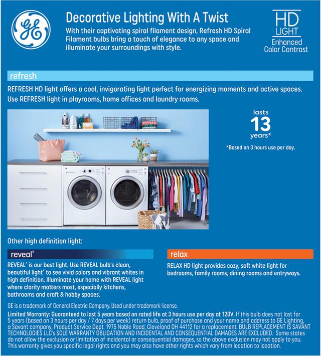 GE Refresh HD LED 60 Watt Replacement, Daylight, ST19 Edison Bulbs (2 Pack)