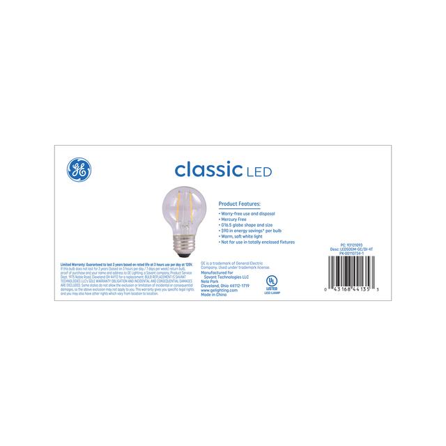 GE Classic LED 60 Watt Replacement, Soft White, G16.5 Deco - Globe Bulbs (4 Pack)