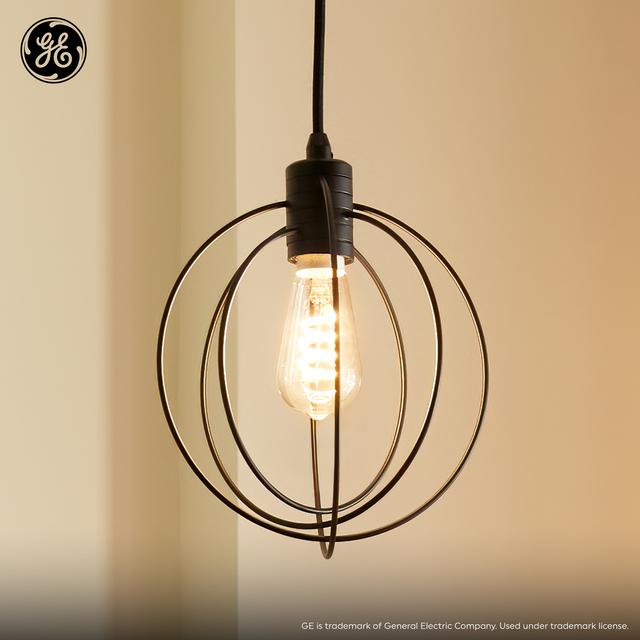 GE Industrial Round Pendant Light Fixture, Matte Black, 72inches