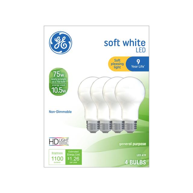 GE Classic LED 75 Watt Replacement, Soft White, A19 General Purpose Bulbs (4 Pack)