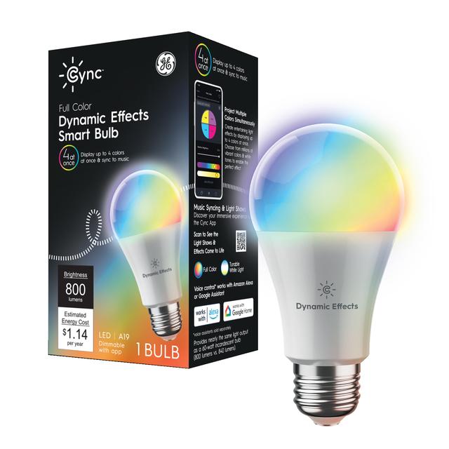 GE Cync Smart Bulb Dynamic Effects Full Color A19 2.4GHz Wi-Fi and Bluetooth Enabled, Works with Google Assistant and Amazon Alexa, No Hub Required (1-Pack)