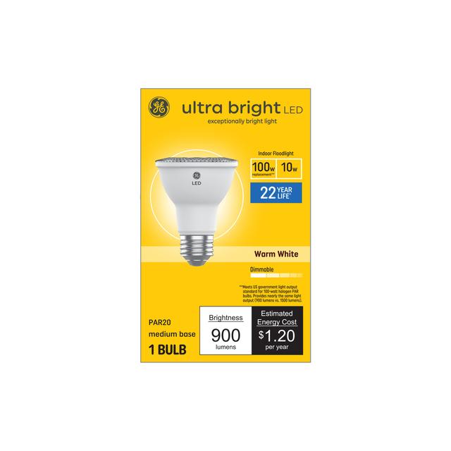 GE Ultra Bright LED 100 Watt Replacement, Warm White, PAR20 Indoor Floodlight Bulb (1 Pack)