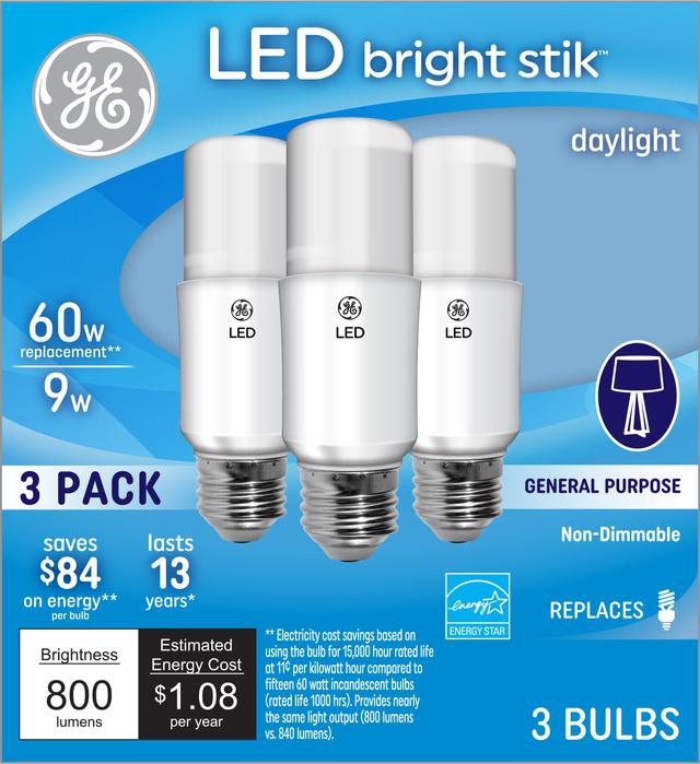 GE Classic LED 60 Watt Replacement, Daylight, A12 General Purpose Bulbs (3 Pack)