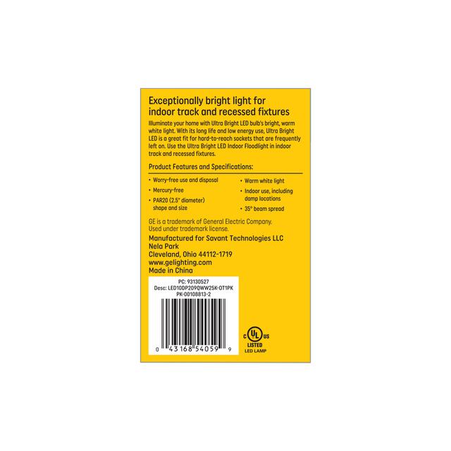 GE Ultra Bright LED 100 Watt Replacement, Warm White, PAR20 Indoor Floodlight Bulb (1 Pack)