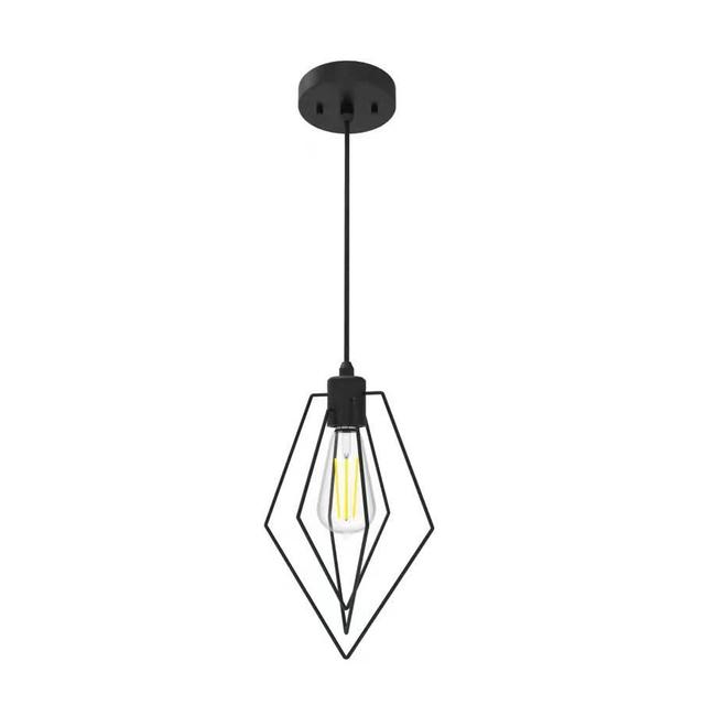 GE Industrial Diamond Pendant Light Fixture, Matte Black, 72inches