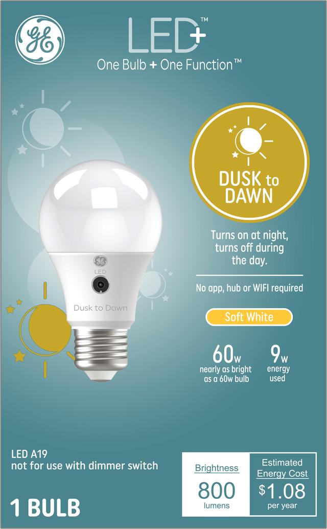 GE LED+ Dusk to Dawn 60W Replacement LED A19 General Purpose Light Bulb (1-Pack)