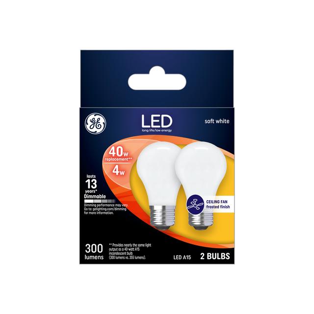 GE Classic LED 40 Watt Replacement, Soft White, A15 Ceiling Fan Bulbs (2 Pack)