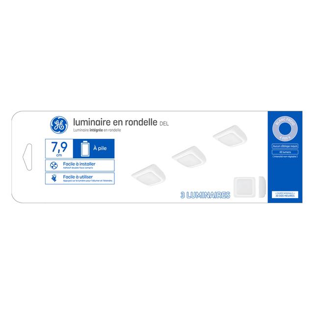 GE Battery-Powered Puck Lights LED 3.1in Cool White Fixtures (3-Pack)