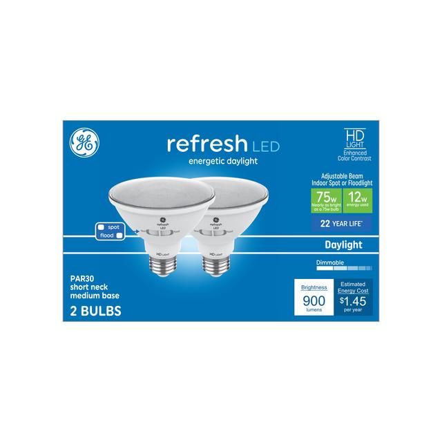 GE Refresh HD LED 75 Watt Replacement, Daylight, PAR30 Indoor Floodlight Bulbs (2 Pack)