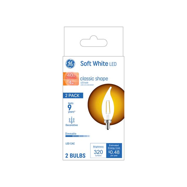 GE Basic LED 40 Watt Replacement, Soft White, CA11 Deco - Candle Bulbs (2 Pack)