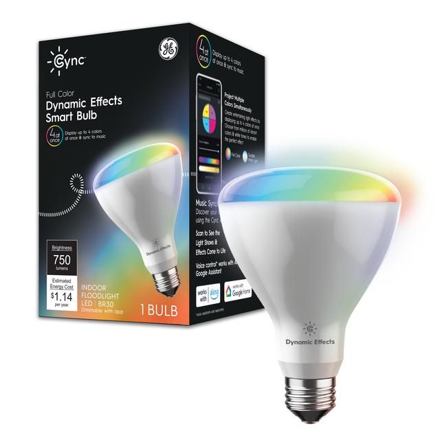 GE Cync Smart Bulb Dynamic Effects Full Colo BR30 2.4GHz Wi-Fi and Bluetooth Enabled, Works with Google Assistant and Amazon Alexa, No Hub Required (1-Pack)