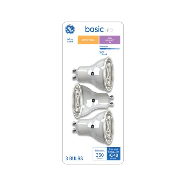 GE Basic LED 35 Watt Replacement, Warm White, PAR16 Indoor Floodlight Bulbs (3 Pack)