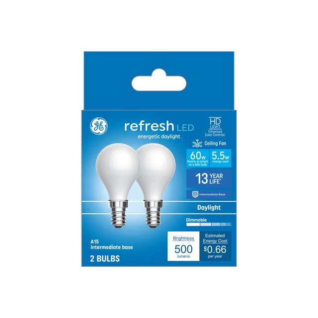 GE Refresh HD LED 60 Watt Replacement Daylight A15 Ceiling Fan Bulbs 2 Pack