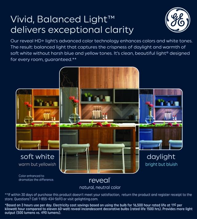 GE Reveal HD+ LED 60 Watt Replacement, Reveal, CA11 Deco - Candle Bulbs (3 Pack)