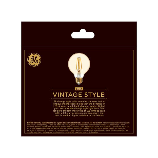 GE Vintage LED 60 Watt Replacement, Candlelight, G25 Deco - Globe Bulbs (2 Pack)