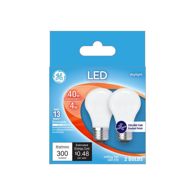GE Classic LED 40 Watt Replacement, Daylight, A15 Ceiling Fan Bulbs (2 Pack)