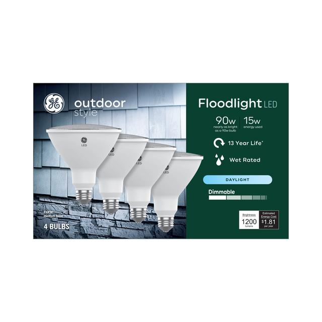 GE Outdoor Style LED 90 Watt Replacement,Daylight, PAR38 Outdoor Floodlight Bulbs (4 Pack)