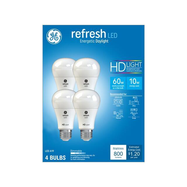 GE Refresh HD LED 60 Watt Replacement, Daylight, A19 General Purpose Bulbs (4 Pack)