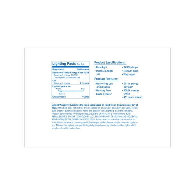 GE Basic LED 45 Watt Replacement, Warm White, PAR38 Outdoor Floodlight Bulbs (2 Pack)