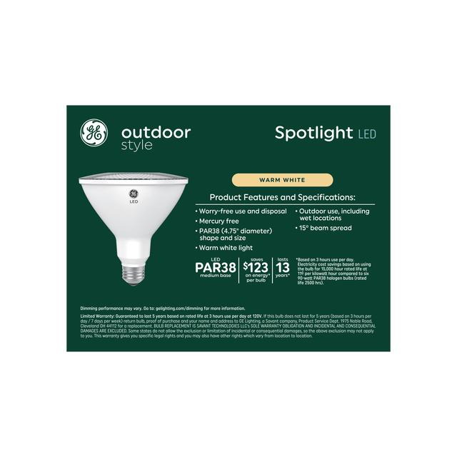 GE Outdoor Style LED 90 Watt Replacement,Warm White, PAR38 Outdoor Spotlight Bulbs (2 Pack)