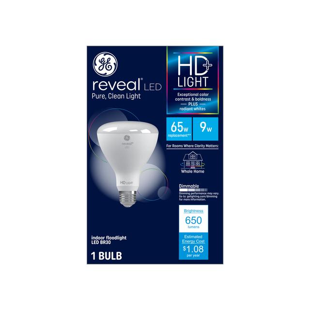 GE Reveal HD+ 65 Remplacement des watts LED, Reveal BR30 , Pack d’ampoules pour projecteurs d’intérieur (1 )