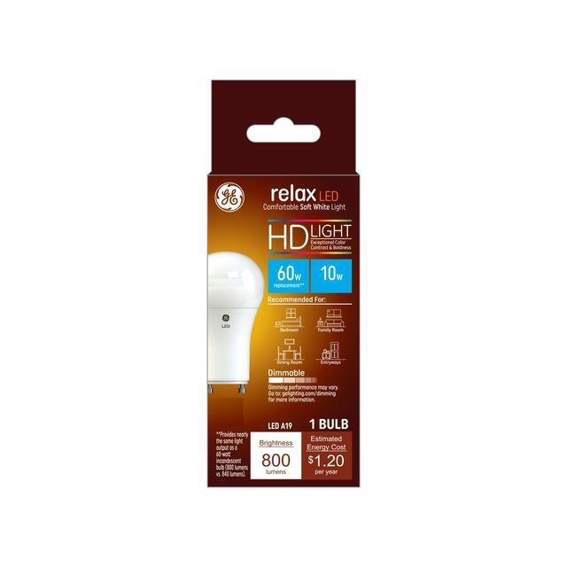GE Relax HD A19 LED Light Bulb, General Purpose Bulb, 60 Watt Replacement, Soft White