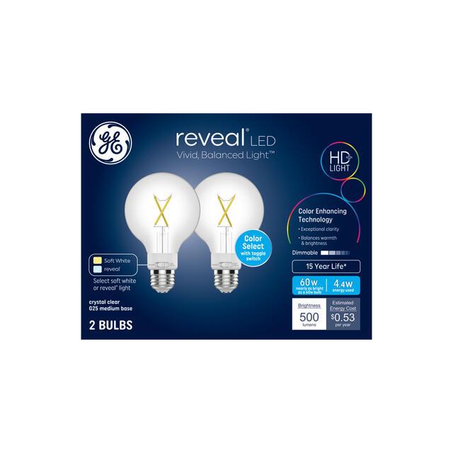 GE Reveal HD+ LED 60 Watt Replacement, Reveal + Soft White, G25