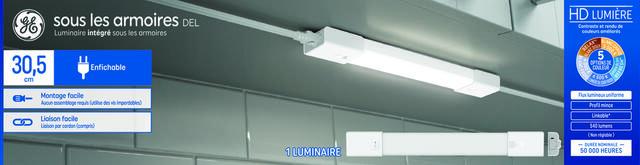 GE LED Undercabinet Light Fixture, Plug-in Integrated Bar Light, 12in (1-Pack)