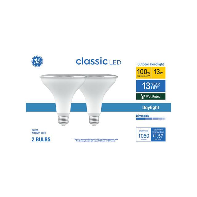 GE Classic PAR38 LED Light Bulbs, 100 Watt Replacement, Outdoor Floodlight Bulbs, Daylight (2 Pack)