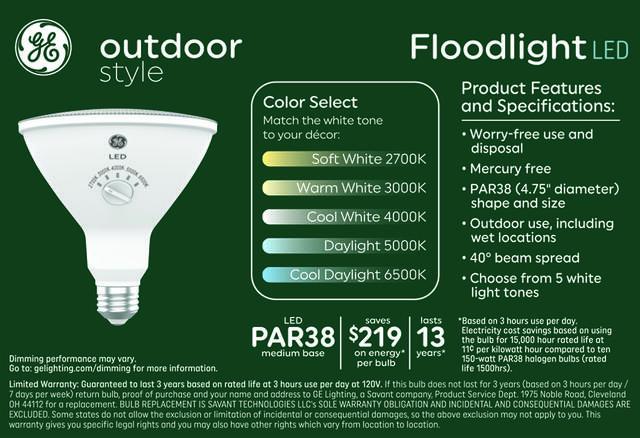 GE Outdoor Style PAR38 LED Floodlight, 150W, 5 Color White Tone (2 Pack)