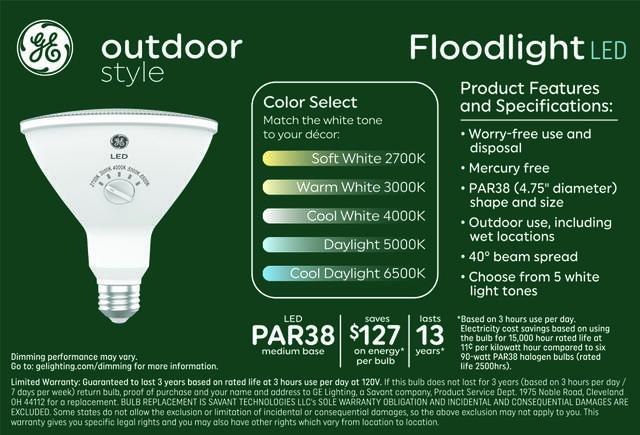 GE Outdoor Style Security PAR38 LED Floodlight, 90W Replacement Light Bulb, 5 White Tone Selection (2 Pack)