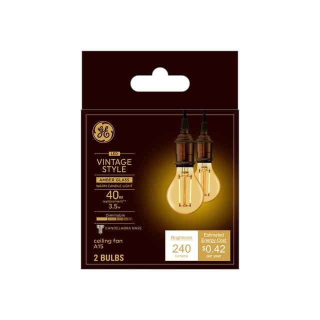 GE Vintage LED 40 Watt Replacement, Candlelight, A15 Ceiling Fan Bulbs (2 Pack)