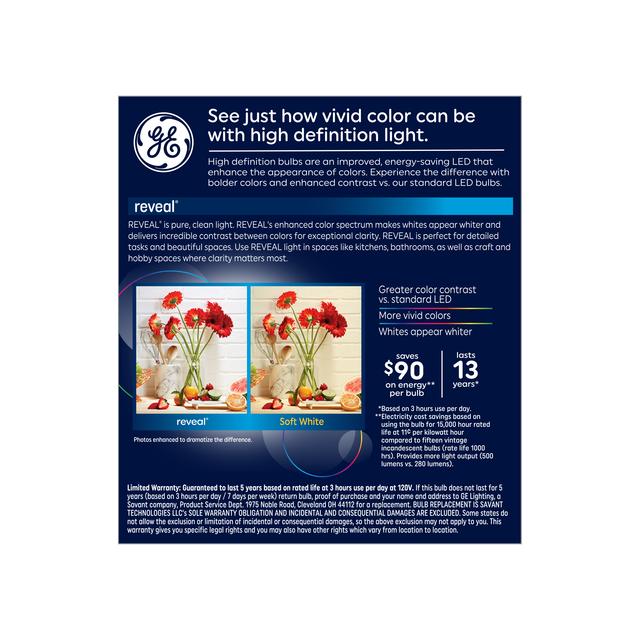 GE Reveal HD+ LED 60 Watt Replacement, Reveal, ST19 Edison Bulbs (2 Pack)