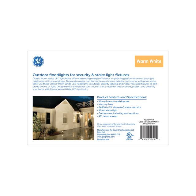 GE Classic LED 100 Watt Replacement, Warm White, PAR38 Outdoor Floodlight Bulbs (2 Pack)