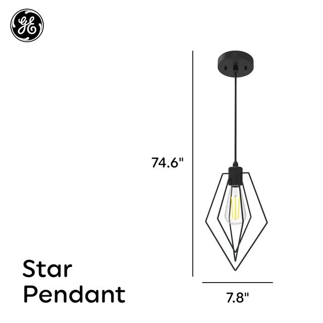GE Industrial Diamond Pendant Light Fixture, Matte Black, 72inches