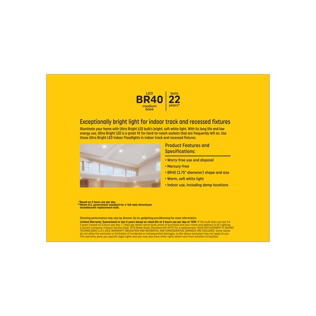 GE Ultra Bright LED 165 Watt Replacement, Soft White, BR40 Indoor Floodlight Bulbs (2 Pack)