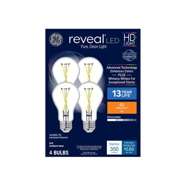 GE Reveal HD+ LED 40 Watt Replacement, Reveal, A19 General Purpose Bulbs (4 Pack)