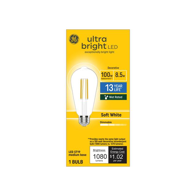 GE Ultra Bright LED 100 Watt Replacement, Soft White, ST19 Edison Bulbs (1 Pack)