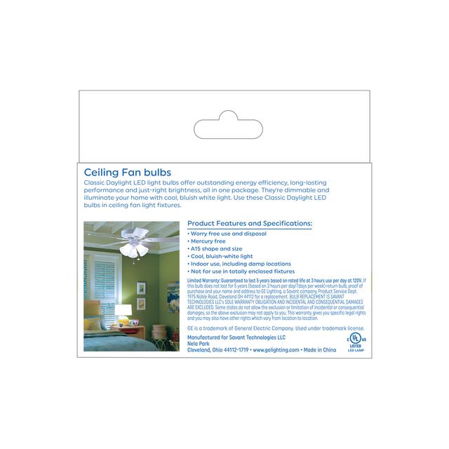 GE Classic LED 60 Watt Replacement, Daylight, A15 Ceiling Fan Bulbs (3 Pack)