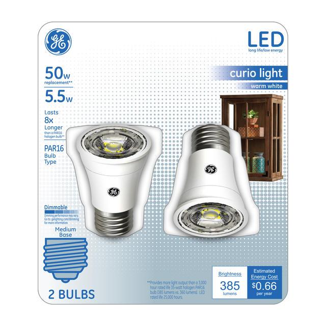 GE Specialty LED 50 Watt Replacement, Warm White, PAR16 Specialty Bulbs (2 Pack)