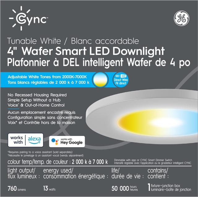 Downlight LED intelligent Cync Tunable White de 4 pouces, changement de couleur, compatible Bluetooth/Wifi, fonctionne avec Alexa, Google Assistant sans pack de moyeu (1 )