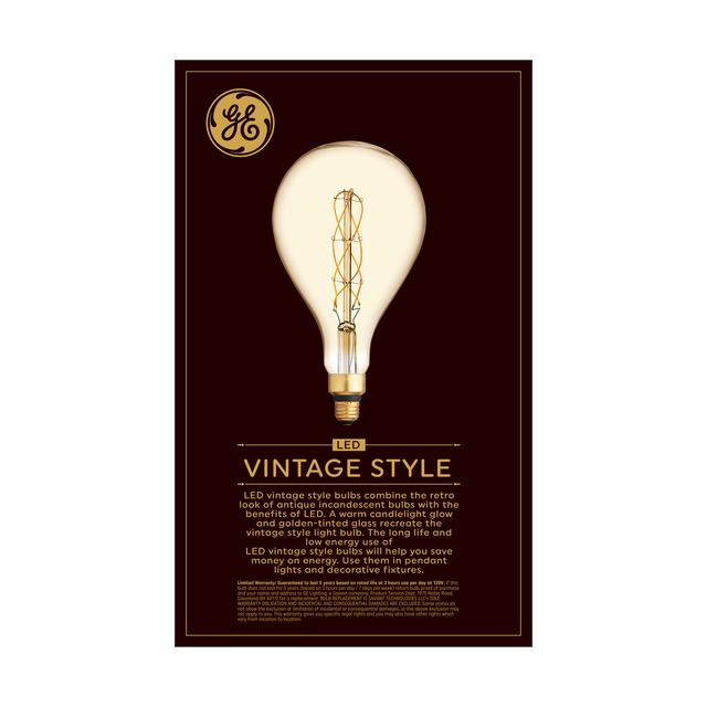 GE Vintage PS52 LED Light Bulb, Large Globe Light Bulb, Amber