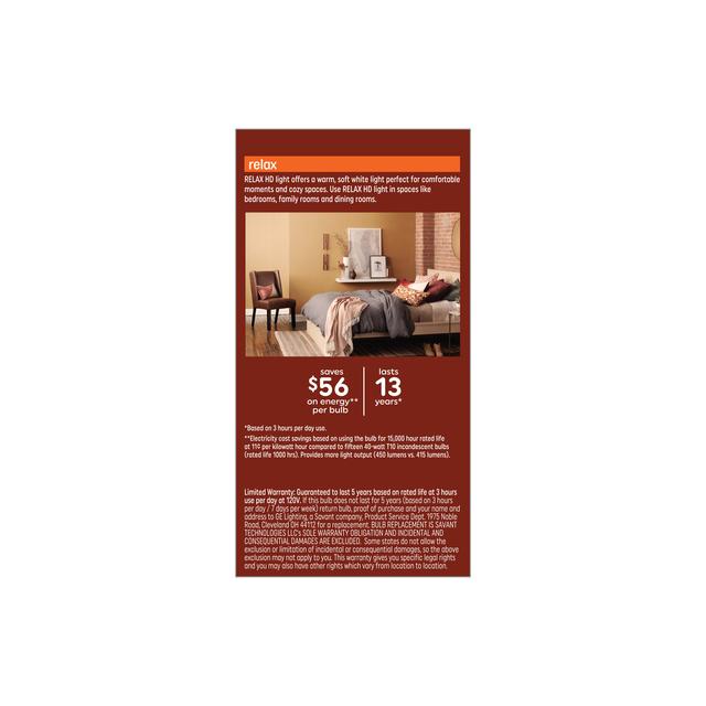 GE Relax HD LED 40 Watt Replacement, Soft White, T10 Deco - Tubular Bulbs (2 Pack)