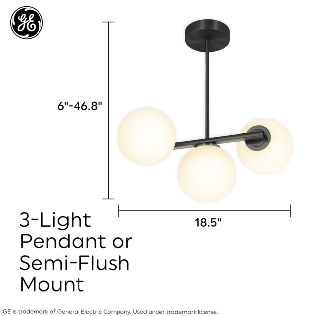 GE 3-Light Chandelier Solon Family Matte Black