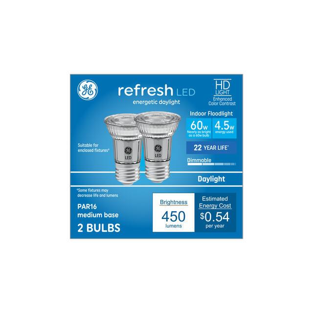 GE Refresh HD LED 60 Watt Replacement, Daylight, PAR16 Indoor Floodlight Bulbs (2 Pack)