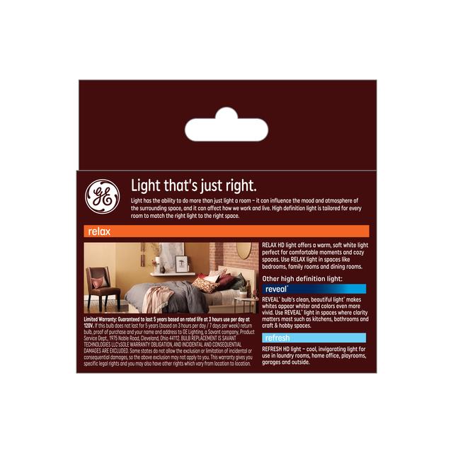GE Relax HD LED 40 Watt Replacement, Soft White, G16.5 Vanity - Globe Bulbs (2 Pack)