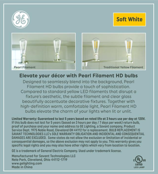 GE White Filament ST19 LED Light Bulbs, Edison Style Bulbs, 60 Watt Replacement, Soft White (2 Pack)