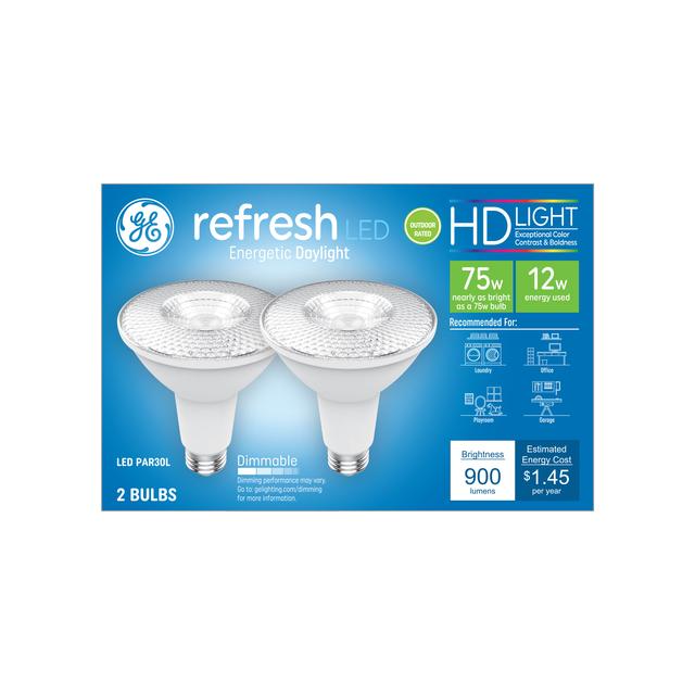 GE Refresh HD LED 75 Watt Replacement, Daylight, PAR30L Outdoor Floodlight Bulbs (2 Pack)