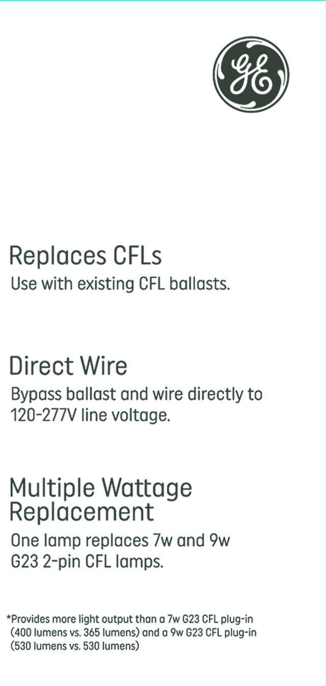 GE Plug-in LED T10 Light Bulb, 7W/9W replacement, 2-Pin G23 Base, Soft White (1 Pack)